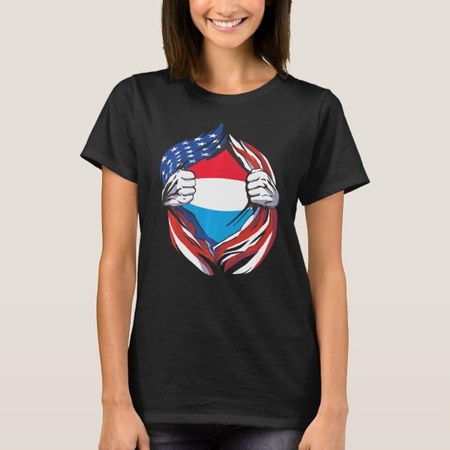 Luxemburgs Flagga American Proud of My Luxembourg  T Shirt (Framsida)