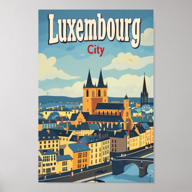 Luxemburgs Vintage Retro Travel Illustration Poster (Framsidan)