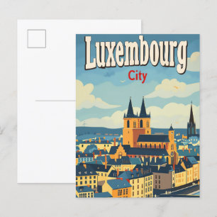 Luxemburgs Vintage Retro Travel Illustration Vykort