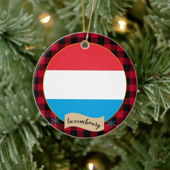 luxemburgsk Flagga, rödbuffel plaid, patriotisk Julgransprydnad Keramik (Träd)
