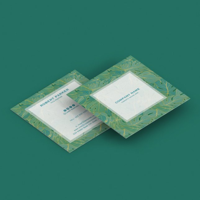 Luxgrönt och guld handflatan löv mönster fyrkantigt visitkort (Skapare uppladdad)