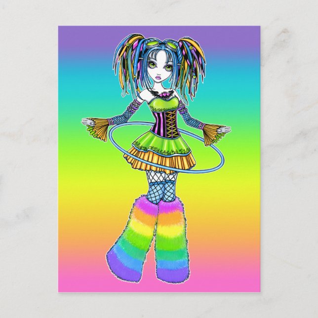 "Luxie" Postkort för Rainbow Cyber Goth Hula Ring  Vykort (Framsida)
