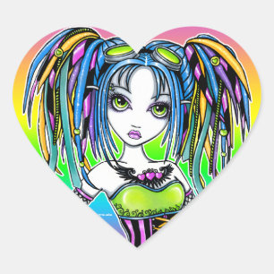 "Luxie" Rainbow Cyber Goth Fairy Stickers Hjärtformat Klistermärke