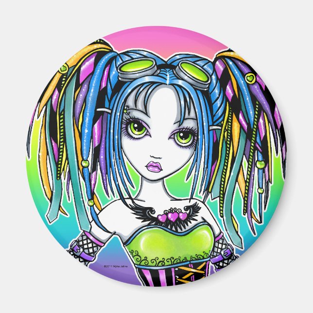 "Luxie" Rainbow Cyber Goth Hula Ring Fae Magnet (Framsidan)