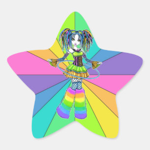 "Luxie" Rainbow Cyber Goth Hula Ring Fae Stickers Stjärnformat Klistermärke