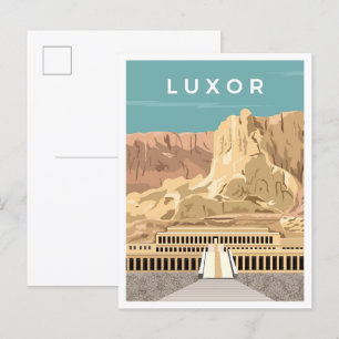Luxor Egypt Konst Vintage Resa Illustration Vykort
