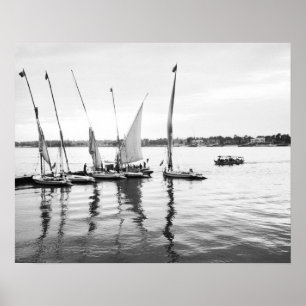 Luxor Egypten, Feluccas på Nilen Poster