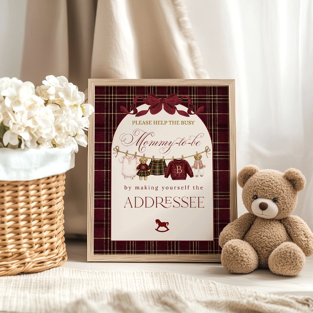 Luxsary Teddy Baby Shower Girl Plaid Addressee Poster (Skapare uppladdad)