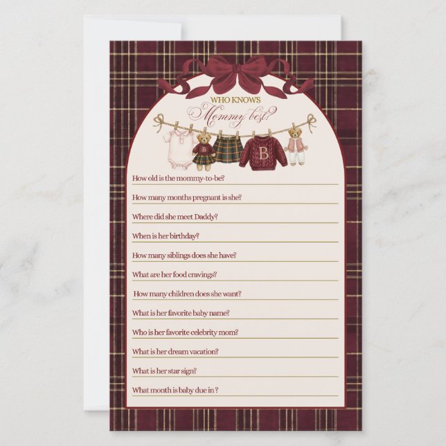 Luxsary Teddy Baby Shower Girl Plaid Game (Framsida)