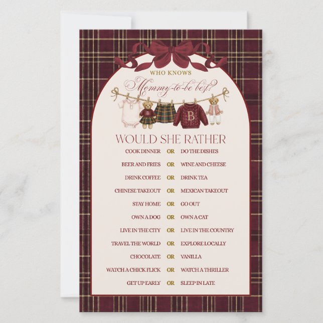 Luxsary Teddy Baby Shower Girl Plaid Game (Framsida)
