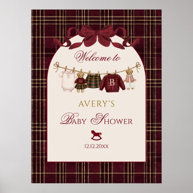 Luxsary Teddy Bear Baby Shower Girl Plaid Bow  Poster (Framsidan)