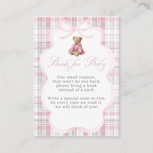 Luxsary Teddy Bear Pink Plaid Baby Girl Shower  Tilläggskort (Framsida)