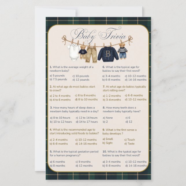 Luxsary Teddy Bear Plaid Baby Shower Game (Framsida)