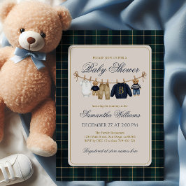 Luxsary Teddy Bear Plaid Baby Shower  Inbjudningar