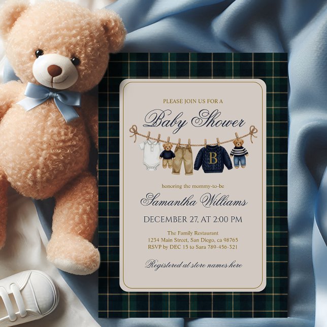 Luxsary Teddy Bear Plaid Baby Shower  Inbjudningar (Skapare uppladdad)