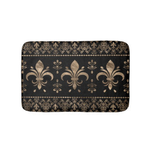 Luxsvart och guld Fleur-de-lis-ornament Badrumsmatta