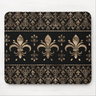 Luxsvart och guld Fleur-de-lis-ornament Musmatta