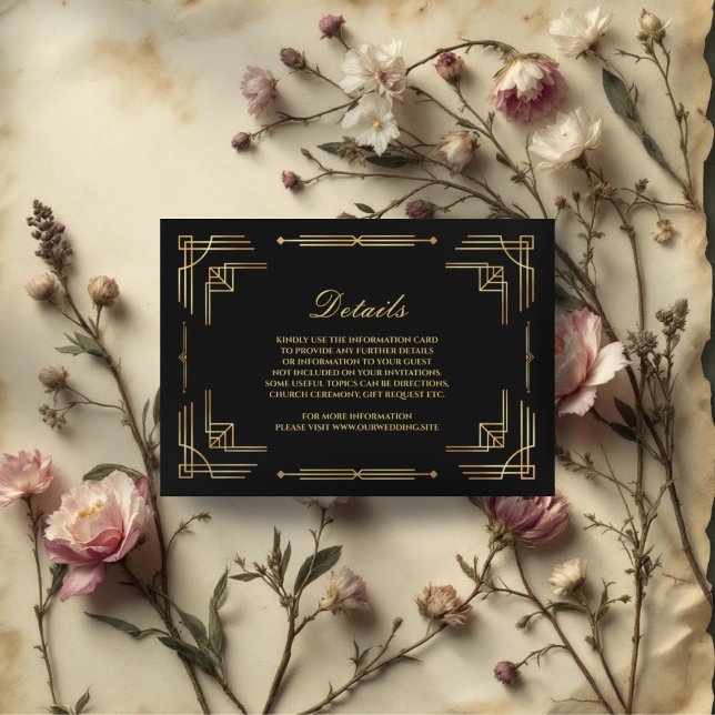 Luxu Art Deco bröllop svarta inkapslingskort Tilläggskort (Skapare uppladdad)