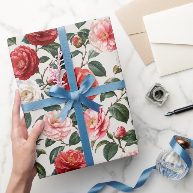 Luxuös neutral kamelia blomsterkonst presentpapper (Gifting)