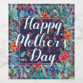 Luxuriant Blommigt Lycklig Mors dag Boho Anpassnin Vinflaska Etikett