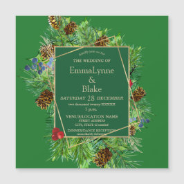 Luxuriant jul Greenery Guld Bröllop Magnetisk Inbjudningskort