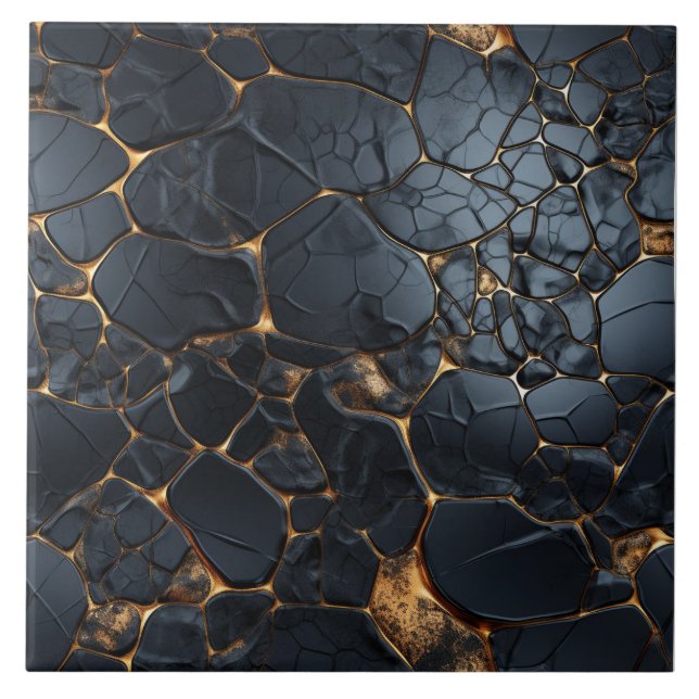 Luxuridisk Abstrakt, svart och Guld Kakelplatta (Framsidan)