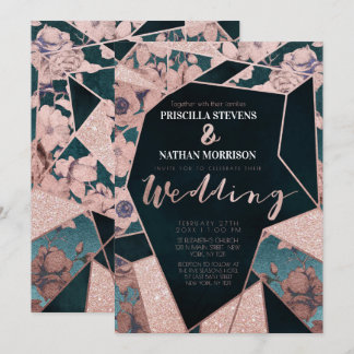 Luxuridisk Blommigt för Guld-artsy-Ro, geometrisk Inbjudningar