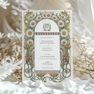 Luxuridisk Daisy Blommigt Art nouveau Bröllop Inbjudningar