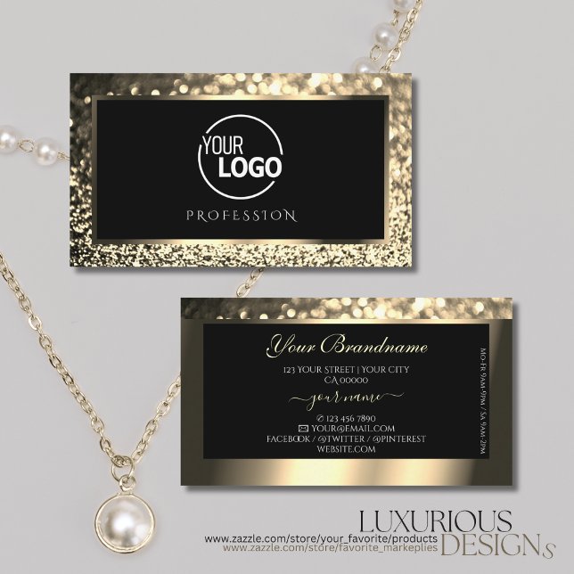 Luxuridisk Elegant för Svarta Gnistran Glitter Log Visitkort (Skapare uppladdad)