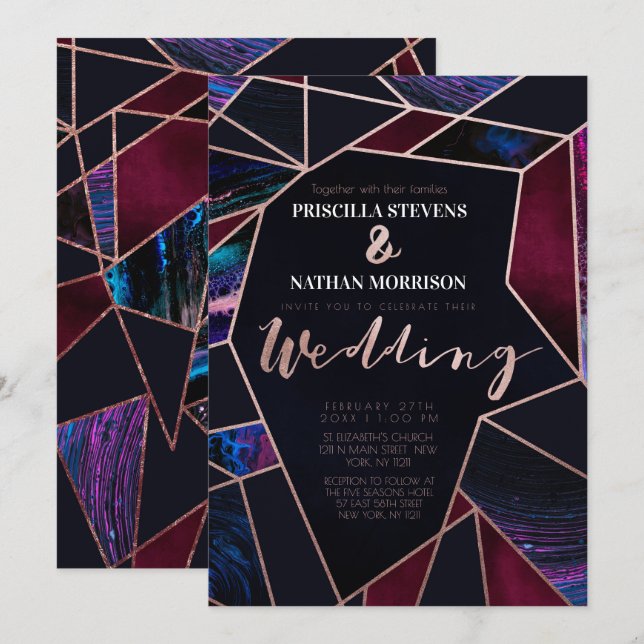 Luxuridisk flytande Guld-färg Ro, färgämne Marble  Inbjudningar (Fram/baksida)