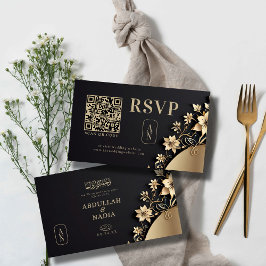 Luxuridisk Golden Blommigt Islamic Bröllop QR Osa Tilläggskort