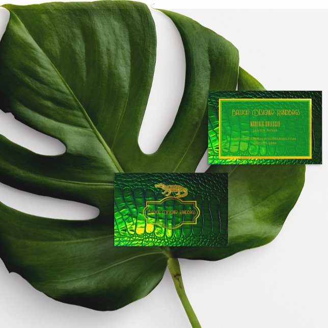 Luxuridisk Grönt Faux Crokodile Skin Buss Visitkort (Faux Croc Green Logo Business Cards)