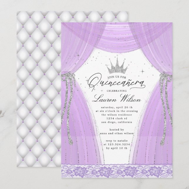 luxuridisk lila princess gnistra Quinceanera Inbjudningar (Fram/baksida)