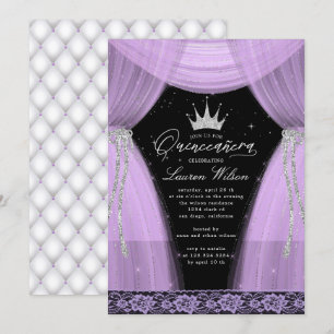 luxuridisk lila princess gnistra Quinceanera Inbjudningar