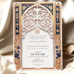 Luxuridisk marin Blue Islamic Bröllop Arabesque Inbjudningar
