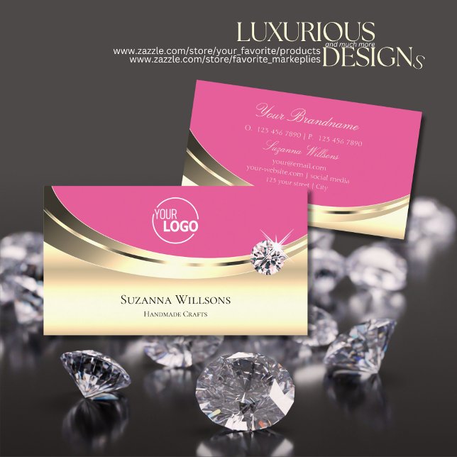 Luxuridisk Rosa Guld med Logotyp Sparkling Diamond Visitkort (Skapare uppladdad)