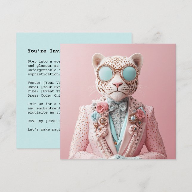 Luxuridisk Rosa Leopard Elegance Inbjudningar (Fram/baksida)