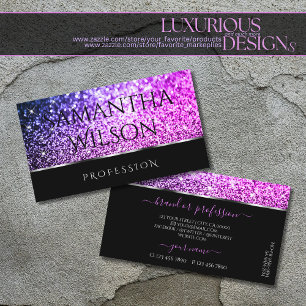Luxuridisk Rosa Lila Glitter Gnistra Stars Black Visitkort