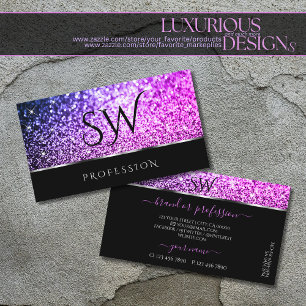Luxuridisk Rosa Lila Glitter Stars Black Initialer Visitkort