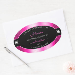 Luxuridisk svart Rosa Shiny Brilliant Product Labe Ovalt Klistermärke