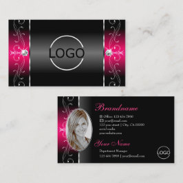 Luxuridisk svart Rosa Squiggled Jewels Logotyp & P Visitkort