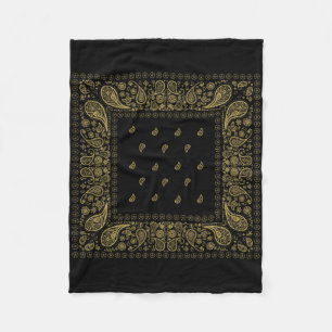 Luxuridiskt svartvitt och Guld Paisley-design Fleecefilt