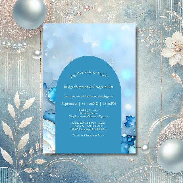 Luxurig Abstrakt för blå vattenfärg Pearlescent Inbjudningar (Skapare uppladdad)