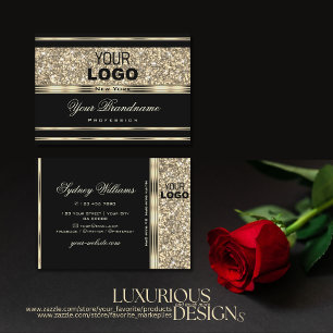 Luxurig Black and Guld Glitter Stars Logotyp Moder Visitkort