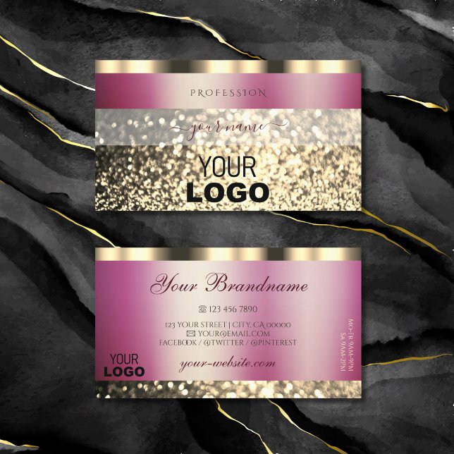 Luxurig Burgundy Guld Sparkling Glitter Add Logoty Visitkort (Skapare uppladdad)
