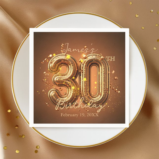 Luxurig Chic Glam Brown och Guld 30års födelsedag Pappersservett (Skapare uppladdad)