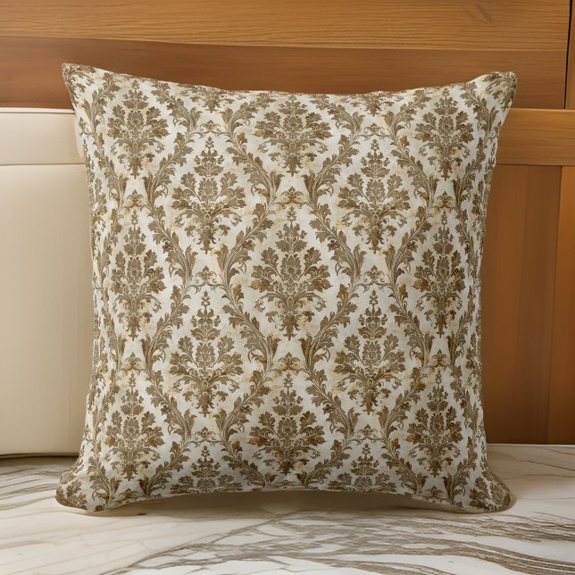 Luxurig Elegant Ivory Damask Kudde (Skapare uppladdad)