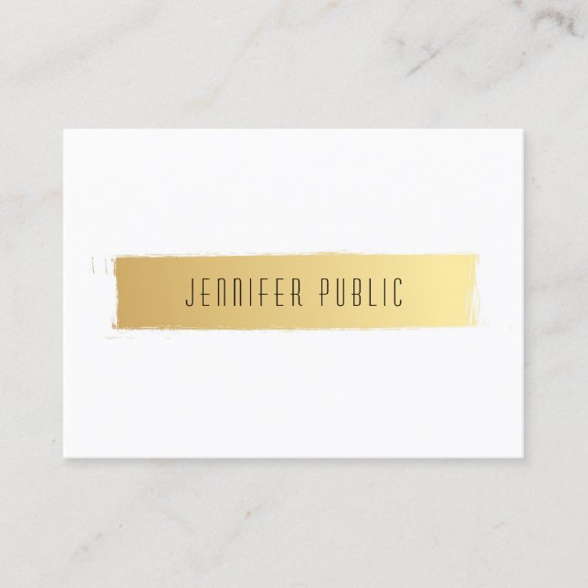 Luxurig Elegant Modern Plain Guld White-Trendiget Visitkort (Framsida)