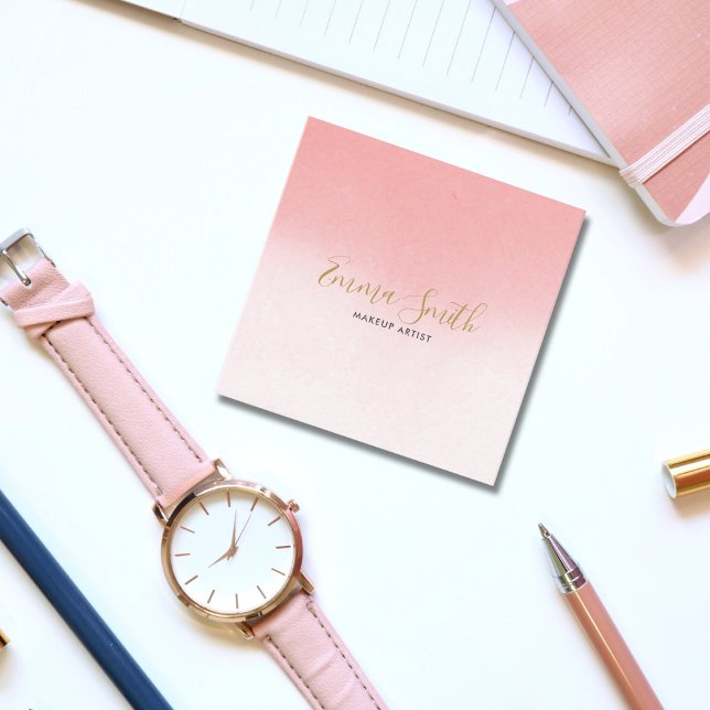 Luxurig Elegant Rosa Vattenfärg Fyrkantigt Visitkort (Luxurious Elegant Pink Watercolor Square Business Card)