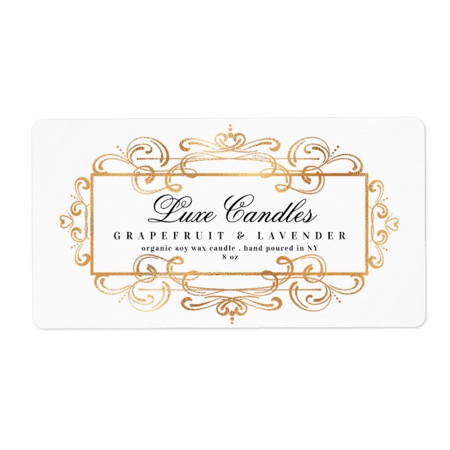 Luxurig guldfetter Swirls Elegant Vit produkt Fraktsedel (Framsidan)